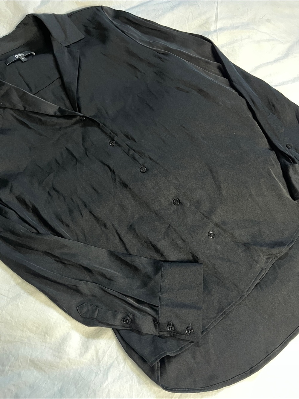 Quince Black Washable Stretch Silk Notch Collar Blouse size Large staple piece - Picture 5 of 8